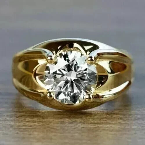 2.80Ct Round Cut Real Moissanite Anniversary Special Ring 14K Yellow Gold Plated