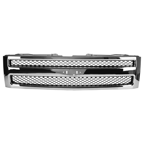 For Silverado 1500 2007-2013 Chrome Shell Front Grille w/Black Insert Trim Grill - Picture 5 of 12
