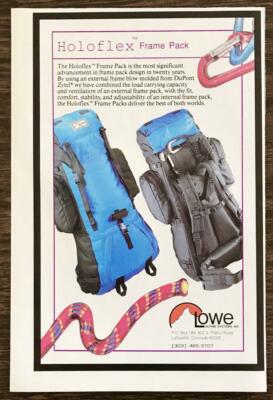 1987 Lowe Alpine Systems Lafayette CO Holoflex Frame Packs Print Ad