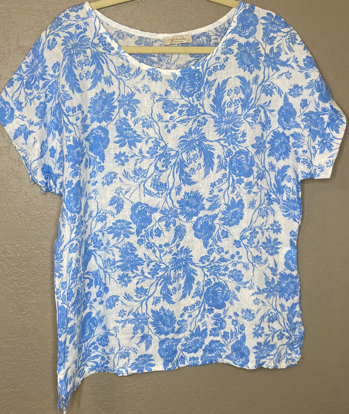 Bellambra Women's Blouse Top Short Sleeve Floral LINEN Boxy Coastal