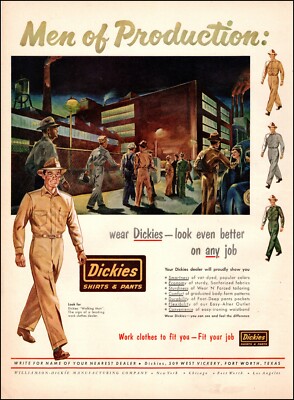 40年代 dickies ディッキーズ アンティーク広告 1949 vintage Ad DICKIES Work Shirts and Pants art, Nightr shift