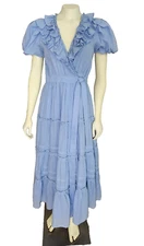 Love the Label Tiered Maxi Wrap Dress Womens XS Ruffle Bodice Raw Edge Pockets