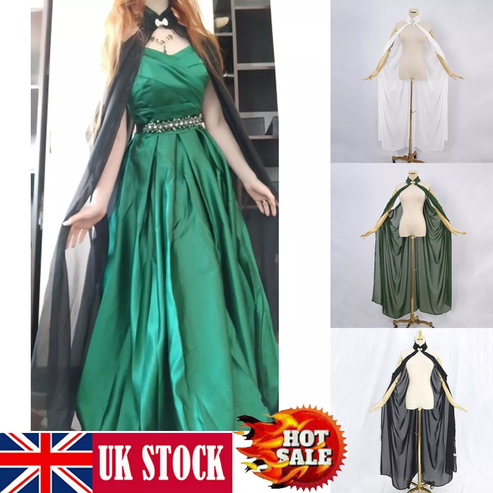 UK Women Chiffon Sheer Mesh Halter Elf Elven Cloak Shawl Prom Wedding Dress Cape