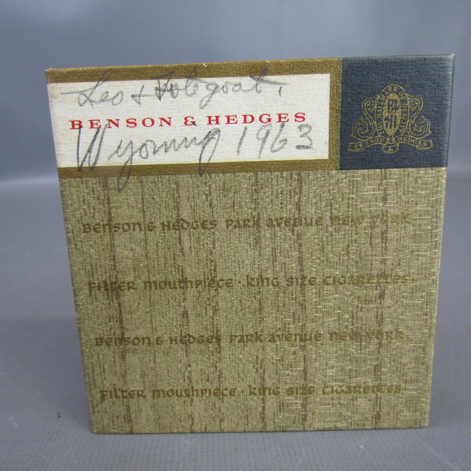 Benson & Hedges Vintage Cigarette Box 3.5" x 3.5" EMPTY Pack from 1963