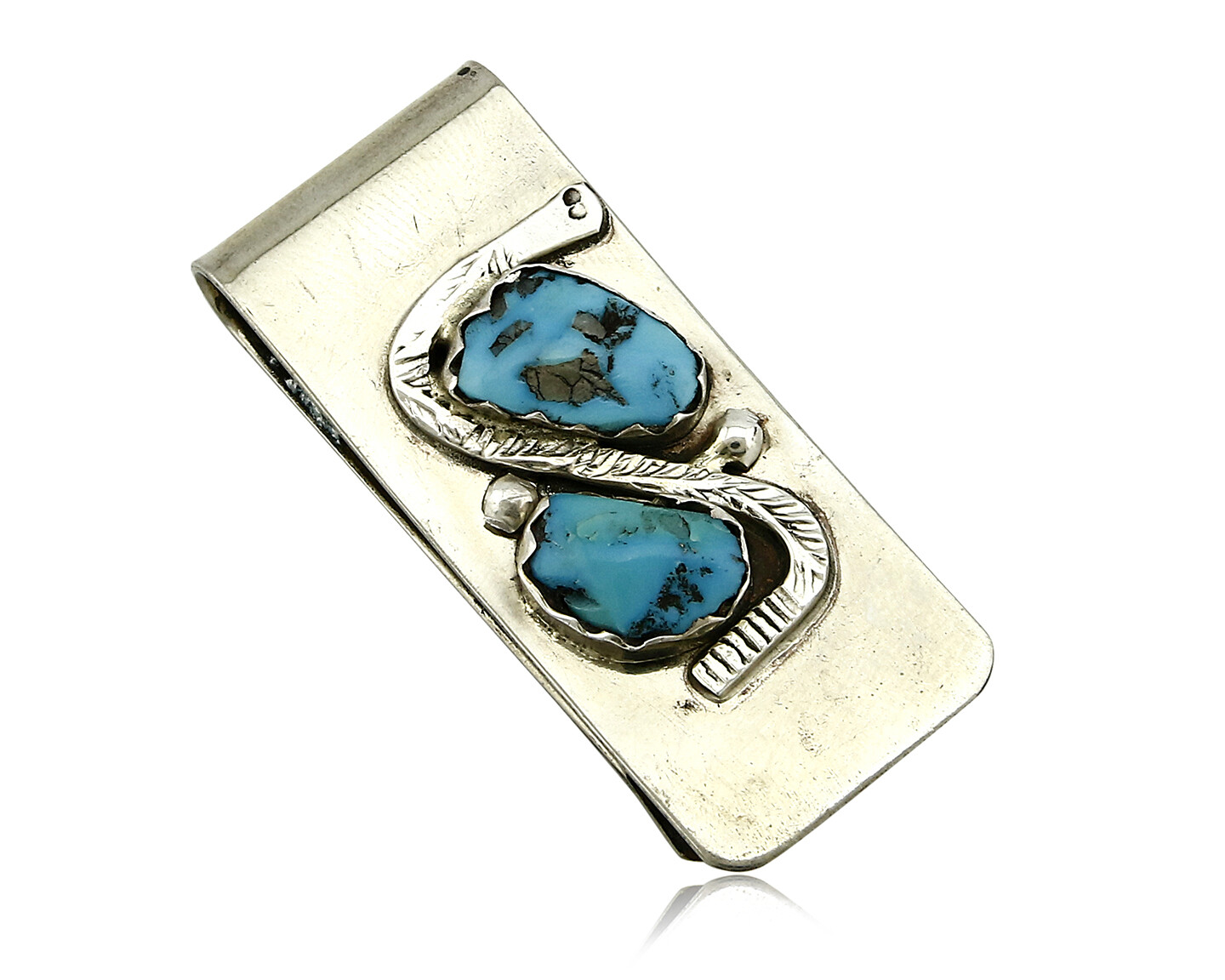 Navajo .925 Silver Money Clip with Sleeping Beauty Turquoise by Native Artist  -image