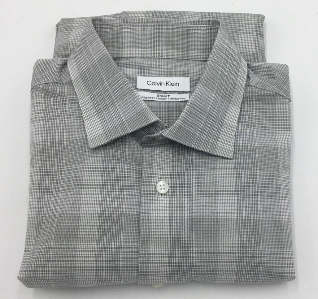 Клетчатая рубашка Calvin Klein Regular Fit из стального стрейча в клетку, Оливковый цвет, L(16,32-33)