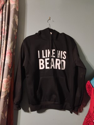 Womens fleece lined hoodie, black, medium, graphis/I Like His Beard, in white...