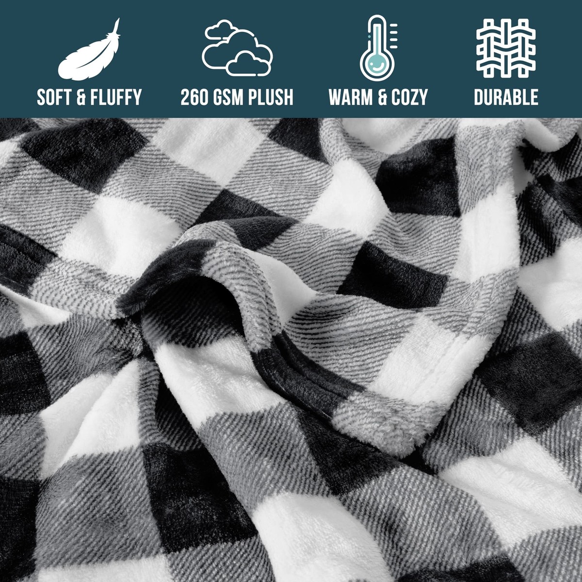 PiccoCasa Deken voor bank, fleece, flanel, pluche, geruit, buffalo