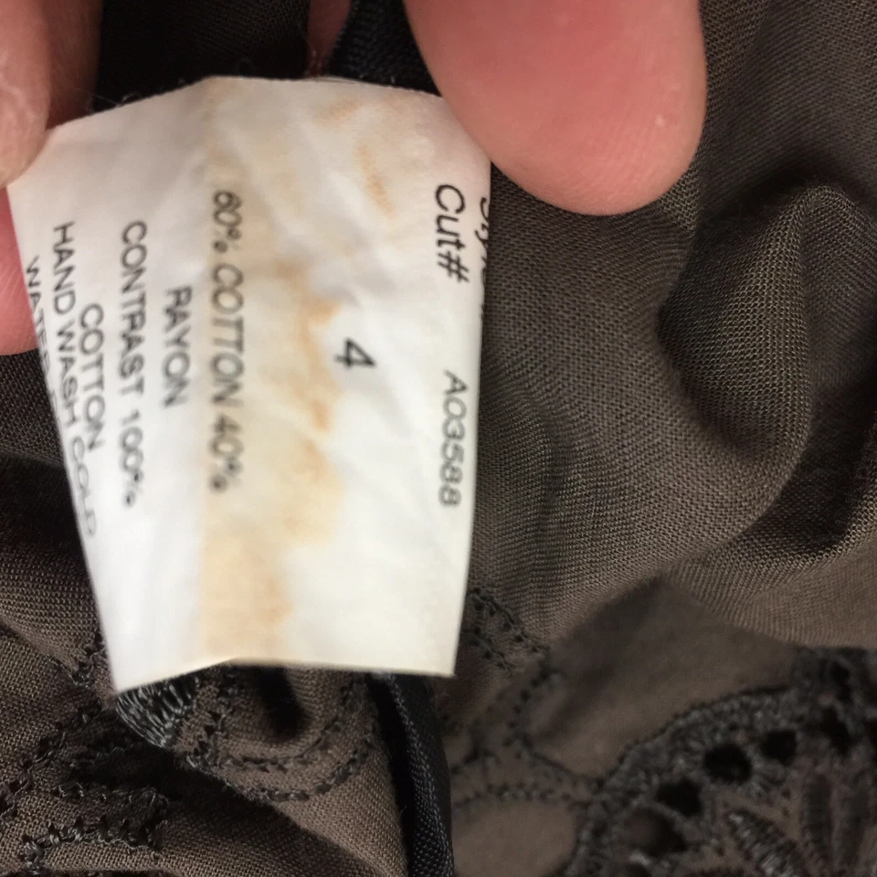 Abrigo para mujer Poleci talla 4 marrón manga 3/4 abotonado corte lazor embriodado Foto 3 de 4