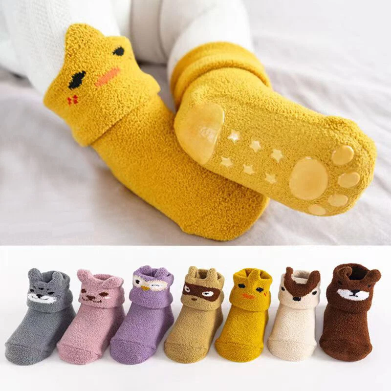 Cartoon Baby Toddler Anti slip Floor Socks Girls Boys Kids Winter Fuzzy Slippers eBay