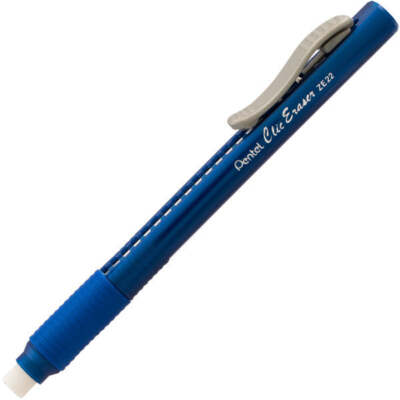 Pentel Clic Eraser Grip Retractable Eraser with Grip, Blue Barrel, 1 Eraser