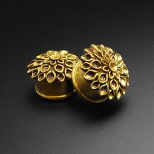 Brass Flower Double Flare Plug | Italian Brass Ear Gauges Stretchers