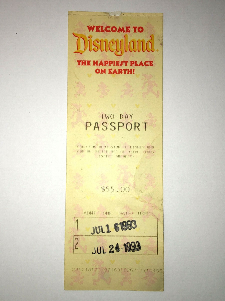 DISNEYLAND 1993 2 Day Passport Pass THEME PARK TICKET Disney