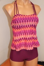 Hula Honey Swimsuit Bikini Tankini 2 pc set Sz M Crochet shorts