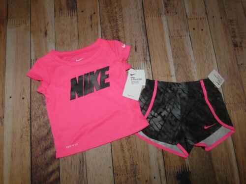 Nike Baby Girls Shorts Shirt Set 2pc Outfit Black Pink Toddler 18M 24M NWT - Picture 1 of 3