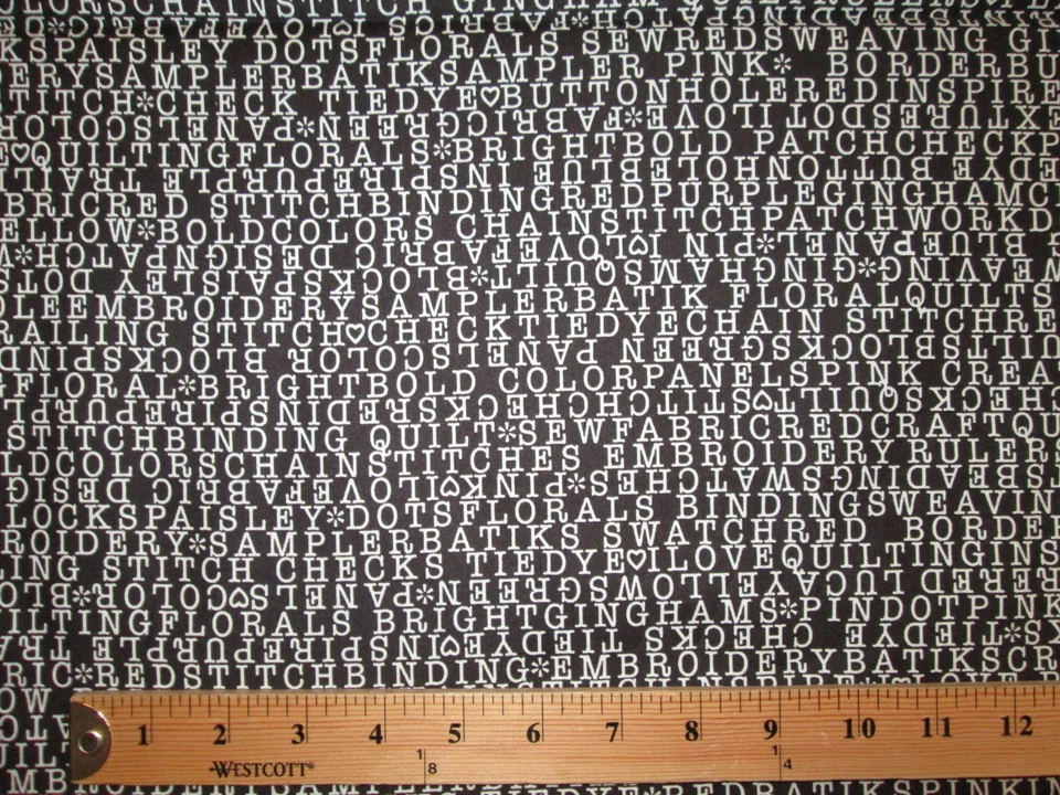 COSER TEJER PALABRAS TEXTO ARTESANÍA NEGRO BLANCO ALGODÓN TELA FQ Foto 3 de 4