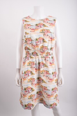 Boden Womans Mini Dress Smocked waist UK 14 US 10 Multicolor Beach Scene NWT