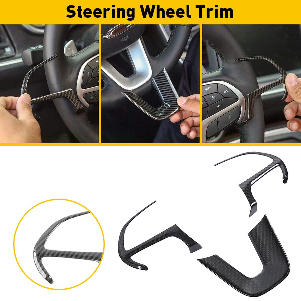 Carbon Fiber Steering Wheel Cover Decor Trim for Dodge Challenger Charger 2015+