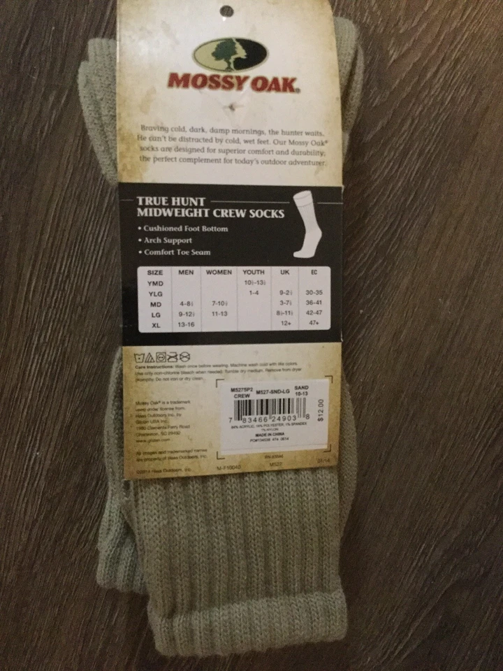 Mossy Oak True Hunt Midweight Mens Crew Sock Lg 2 Pairs Sand - Image 2 of 2