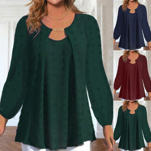 Womens Solid Long Sleeve Blouse Tunic Tops Ladies Casual Loose T Shirts Tee