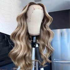 Ash Brown Highlight Wigs Remy Human Hair 13x4 Lace Front Wigs Body Wave 180 