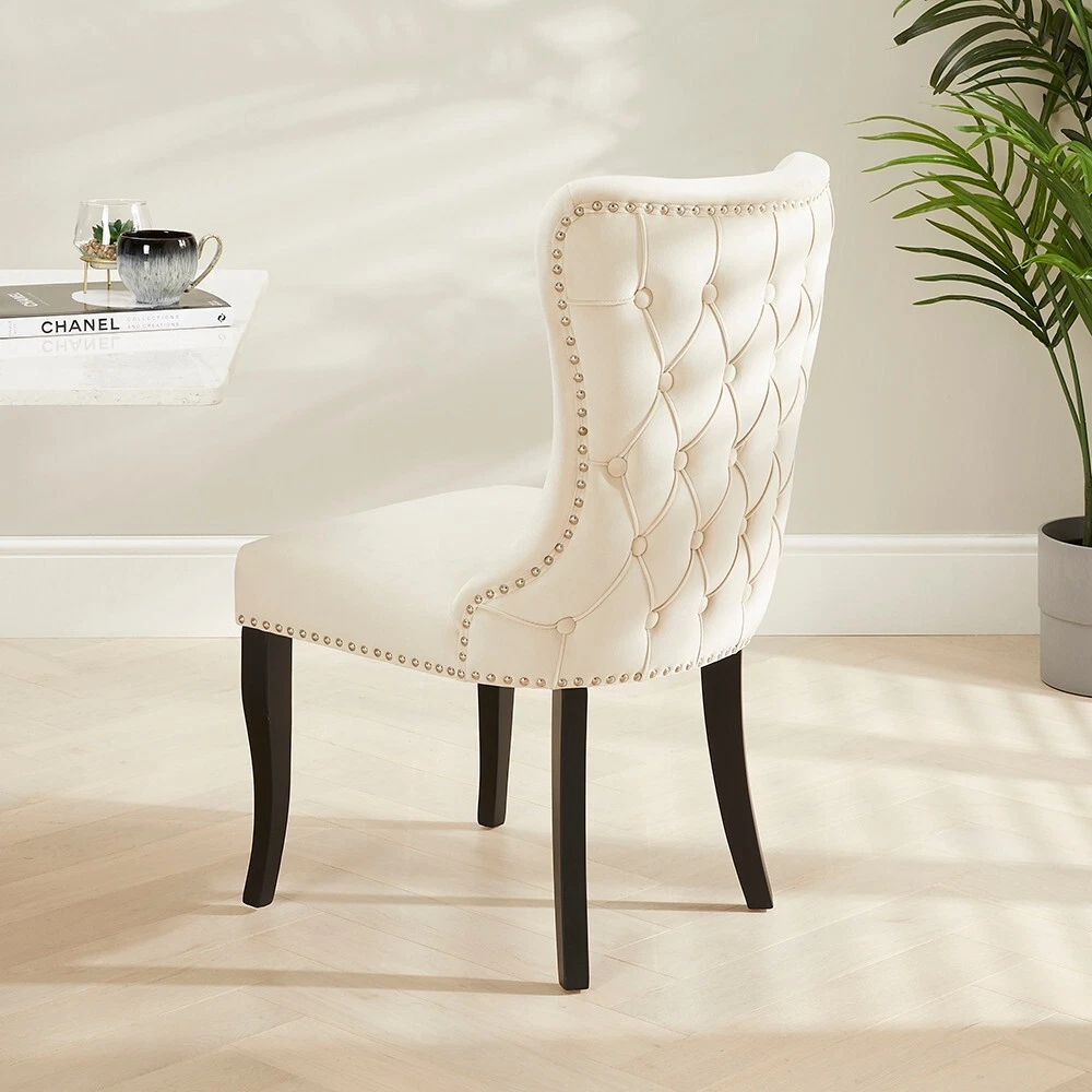 Boudoir Champagne Velvet Dining Chair with Black Legs Kitchen