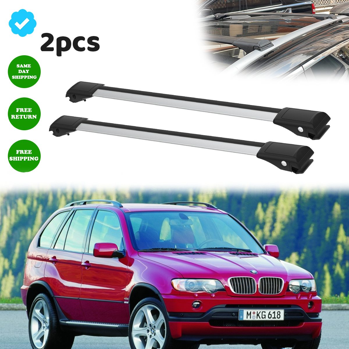 Fit BMW X5 E53 1999-2006 Roof Rack Cross Bars Silver Luggage