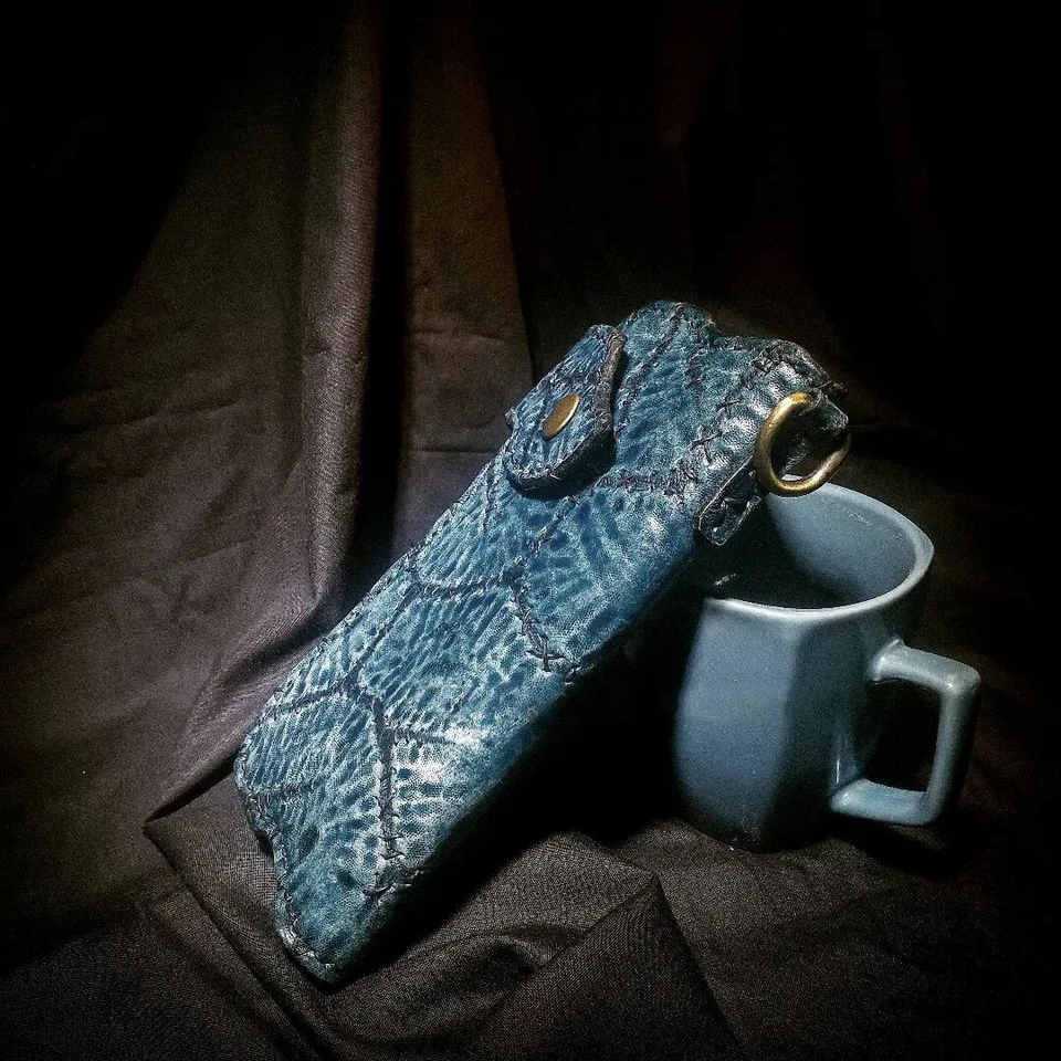 Cartera Motor, Regalos Motociclistas, Cartera Larga Hombre, Cartera Tallada Camionero Cosida Azul Foto 2 de 4