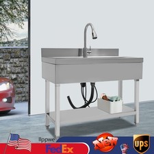 Commercial Sink Stainless Steel Utility Sink Single Bowl Kitchen Sink w/ Faucet
