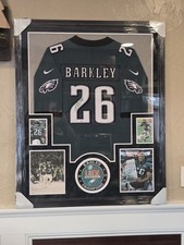 Saquon Barkley Signed GREEN INK Framed Jersey Suede Matte JSA Coa 