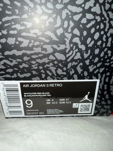 Jordan 3 Fire Red 2022 New In Box Sz 9