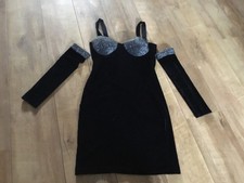 Vintage,desperado,black glitter trim,velvet bodycon dress with separate sleeves