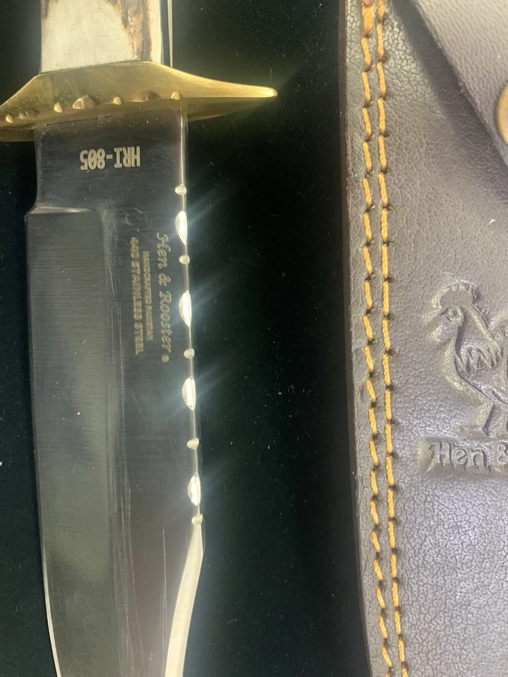 Hen & Rooster HRI-805 Bowie Large Fixed Blade Knife W/ Leather Sheath NIB  - Image 3 of 4