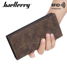 Men's Long Wallet Slim Bifold PU Leather Wallet RFID Blocking Credit Card Holder