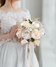 Bride Bouquets for Wedding Ivory Champagne Artificial Flowers Roses Tossing B...