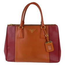 Prada Saffiano Leather Triangle Logo Tote Women Orange One Size