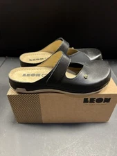 LEON 953 Women Slippers Natural Leather Comfort Shoes Black Breathable Size 38