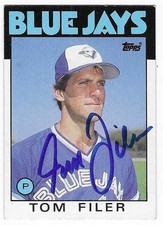 TOM FILER 1986 TOPPS AUTOGRAPHED SIGNED # 312 TORONTO BLUE JAYS 