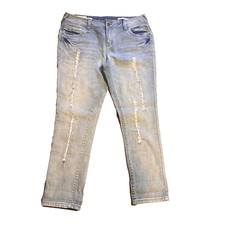 Womens Red Herring Size 14 Light Wash Distressed Skinny Jeans Diamantes Frayed