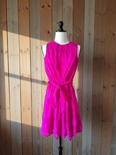 Simply Vera Vera Wang Hot Pink Dress XS Womens Sleeveless Smocked Mock Neck Tied