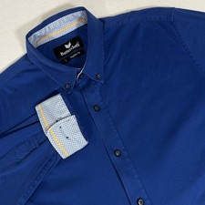 Buttercloth Cotton Mens Large Blue Flip Cuff Button Up Long Sleeve Shirt