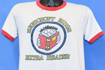 vtg 80s HIGHCROFT RIDGE EXTRA READER ELEMENTARY RINGER SOFT THIN t-shirt MED M