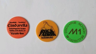 3 Clubmarken Chips Jeton AUGSBURG ROCKFABRIK AICHACH M1 Burgau Cindarella TOKEN