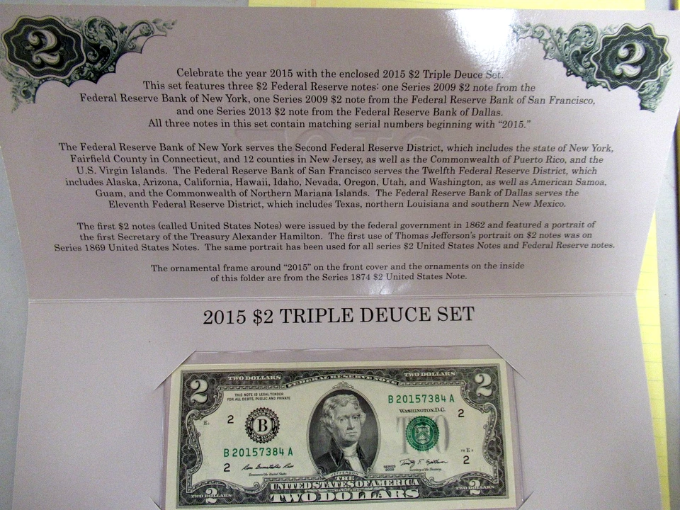 2015 $2 Triple Deuce Set 2009 New York,San Francisco,2013 Dallas Matching Serial - Image 2 of 4