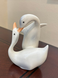 Vintage Hungarian Hollohaza Porcelain Deco Pair of Geese Figurine 1960's