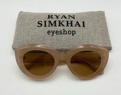 Ryan Simkhai Cat Eye Style Beige Sunglasses With Tinted Brown Lenses With Case
