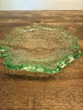 Vintage Murano Bullicante Glass Dish Green Ruffled Edge Italy Beautiful!