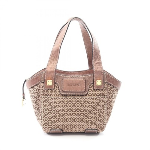 LOEWE Neo Roadline Anagram Canvas Leather Handbag Beige Women's Used Authentic