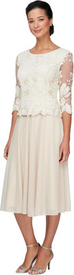 Elegant Tea Length Embroidered Mother of the Bride Gown - Sizes Petite & Regular