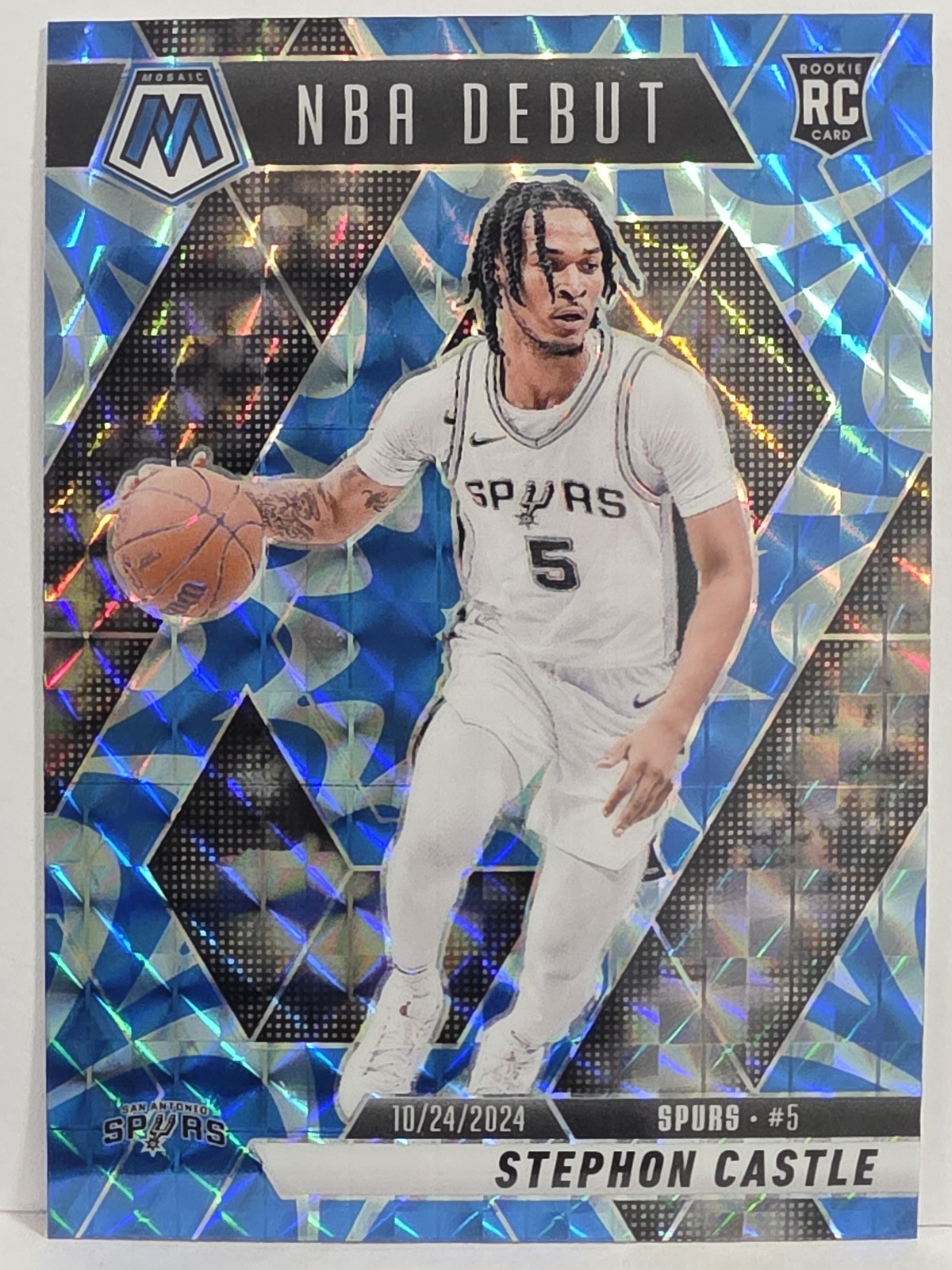 2024-25 Panini Mosaic #267 Stephon Castle Reactive Blue Mosaic